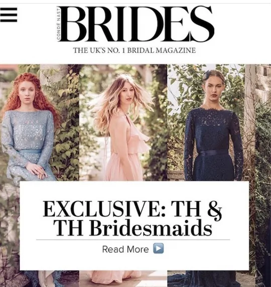 Brides magazine online exclusive featuring TH&TH bridesmaids dresses in blue lace, blush and navy